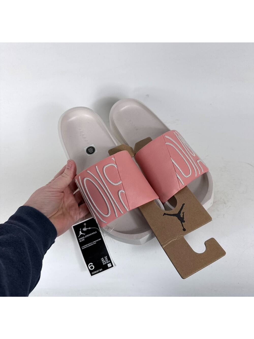 Nike Jordan Nola Slides Women's 6 Pink Embroidered Leather Slip-On Sandals